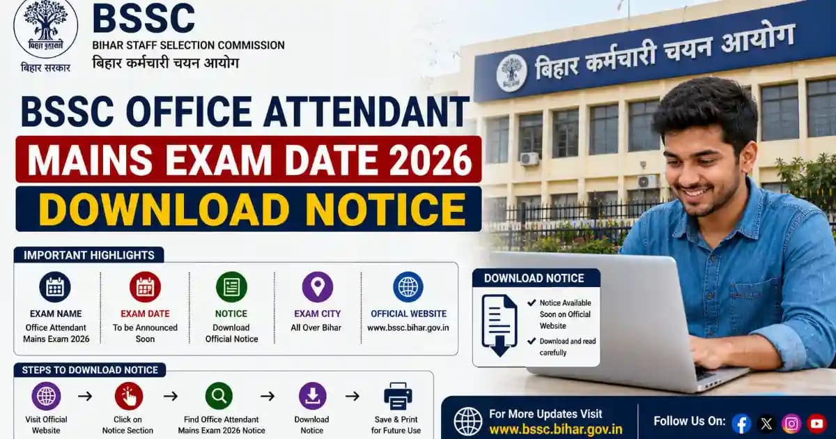 BSSC Office Attendant Mains Exam Date 2026 Announced | Sarkari Rank