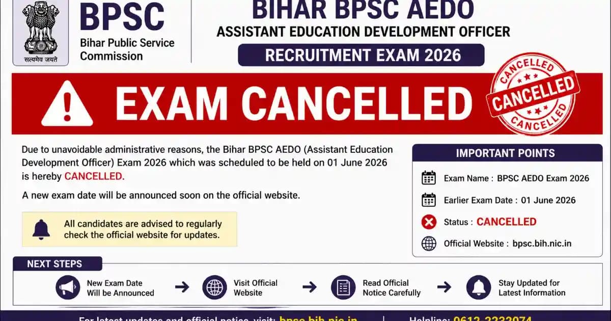 Bihar BPSC AEDO Exam Cancelled Notice 2026 – 935 Posts (Advt 87/2025)